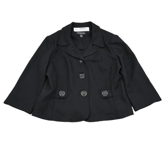 Perceptions Jacket Womens 10P Petite Black Business Casual Button Front Pea Coat - Picture 1 of 15